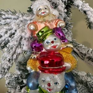 Festive Snowman Glass Christmas Tree Ornament with Colorful Accents